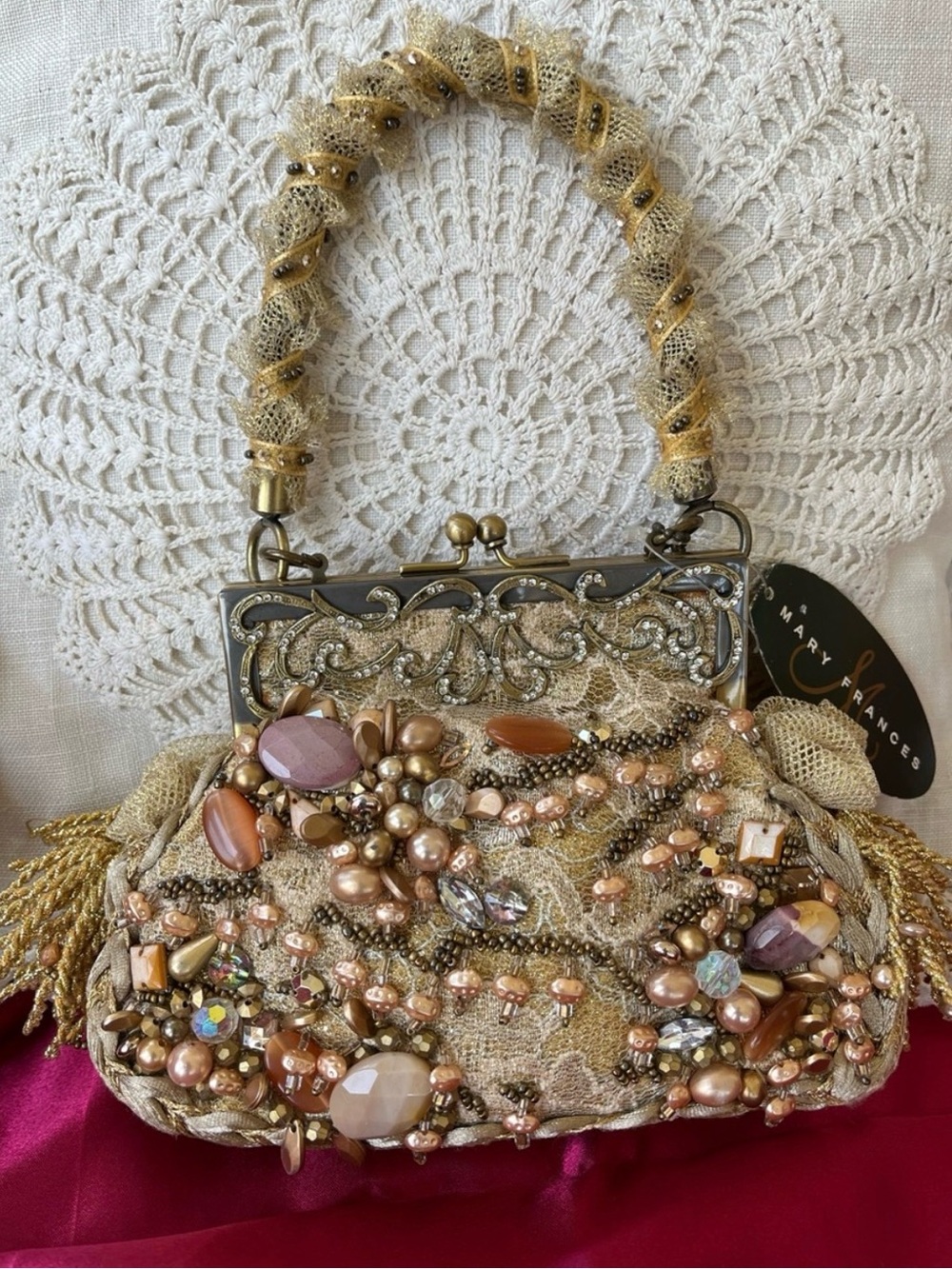 Mary Frances Gold Kiss Lock Beaded Embellished Hand Bag Clutch Vintage NWT